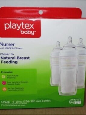 Playtex Baby Nurser Bottle With Drop-Ins Liners 3 Pack Bottles w/ 5 Drop Ins 060